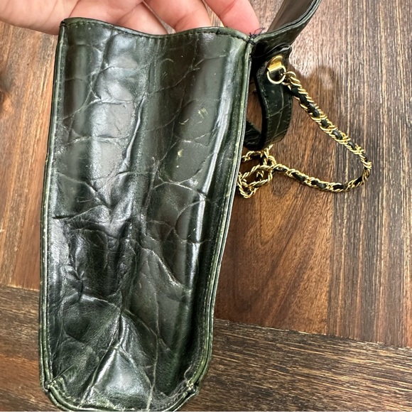 Vintage dark hunter green and gold crossbody handbag - Picture 11 of 16